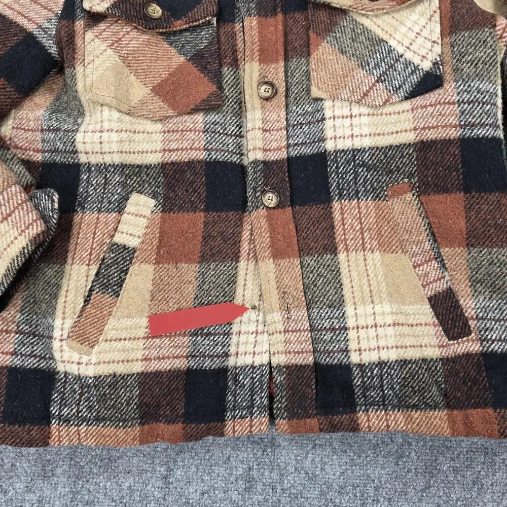 Vintage Sears Jacket Mens Medium Brown Plaid Flannel Quilted Lined Workwear 70s - Picture 11 of 16